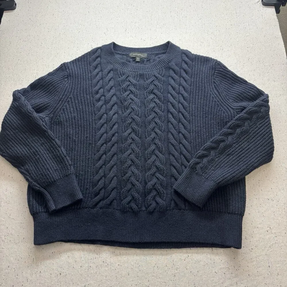 Banana Republic Cable Knit Crewneck Sweater Navy Blue Size XL